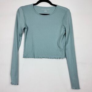 American Eagle Outfitters Ribbed Long Sleeve Top - Soft Blue